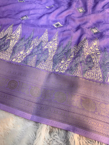 Premium Chinnon Silk Saree with Resham Embroidery Work