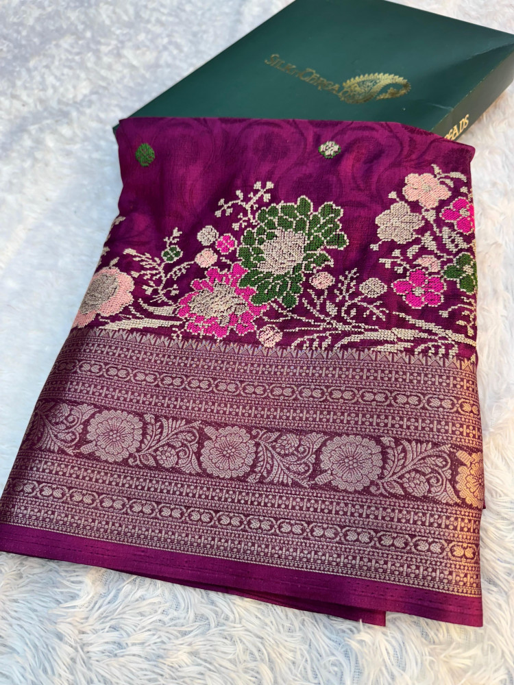 Image of Premium Chinnon Silk Saree with Resham Embroidery Work