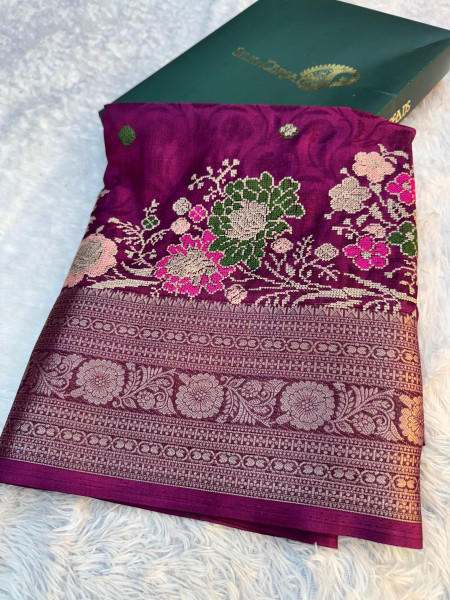 Premium Chinnon Silk Saree with Resham Embroidery Work