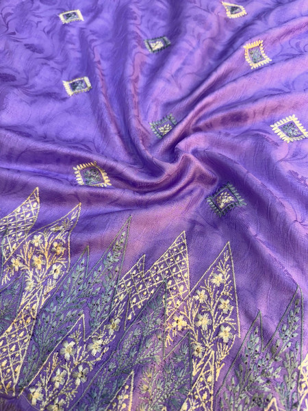 Premium Chinnon Silk Saree with Resham Embroidery Work