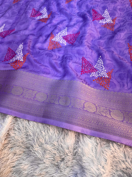 Premium Chinnon Silk Saree with Resham Embroidery Work