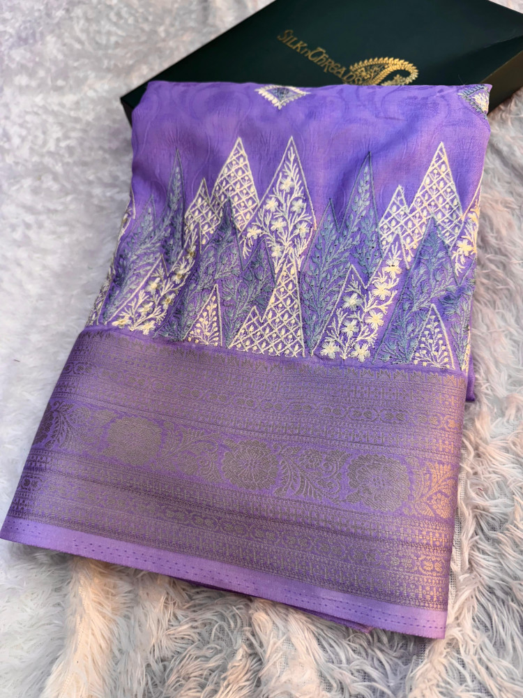 Image of Premium Chinnon Silk Saree with Resham Embroidery Work