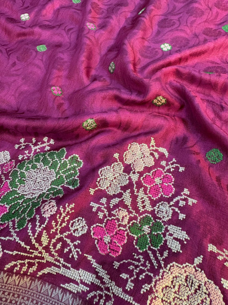 Premium Chinnon Silk Saree with Resham Embroidery Work