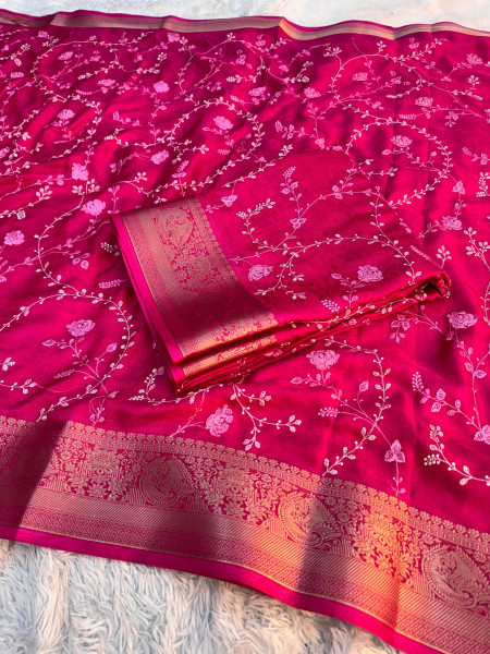 Premium Chinnon Silk Saree with Resham Embroidery Work