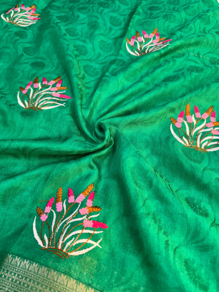 Premium Chinnon Silk Saree with Resham Embroidery Work