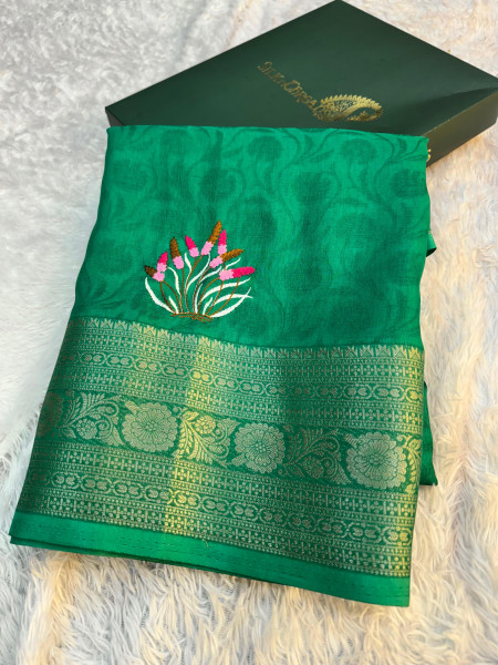Premium Chinnon Silk Saree with Resham Embroidery Work