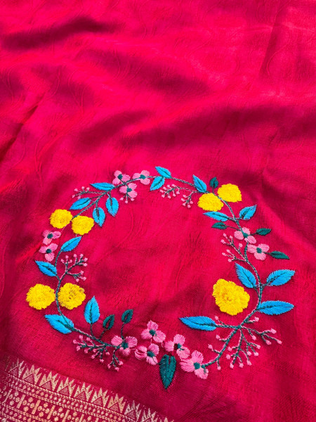 Premium Chinnon Silk Saree with Resham Embroidery Work