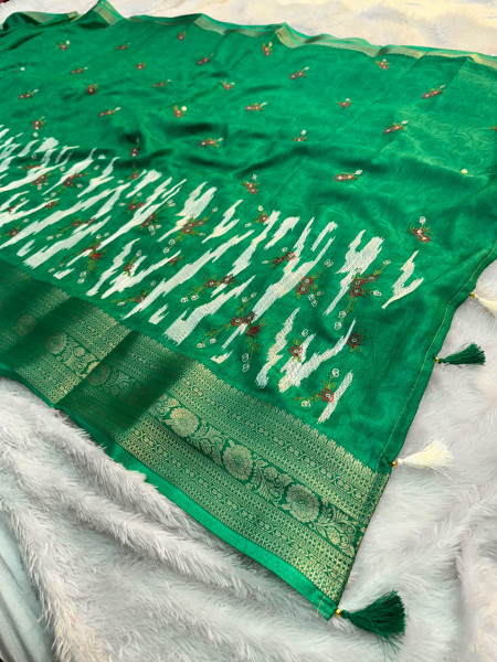 Premium Chinnon Silk Saree with Resham Embroidery Work