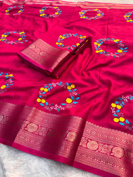 Premium Chinnon Silk Saree with Resham Embroidery Work