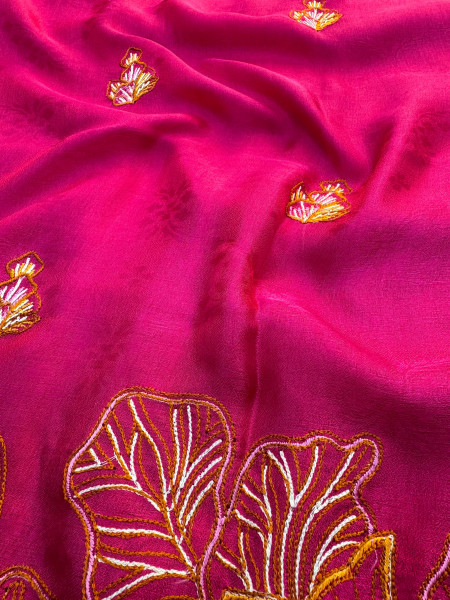Premium Chinnon Silk Saree with Resham Embroidery Work