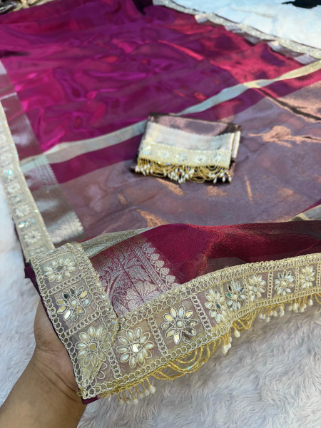 Premium Banarasi Tissue Silk Saree with Designer Border