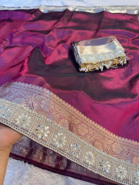 Premium Banarasi Tissue Silk Saree with Designer Border
