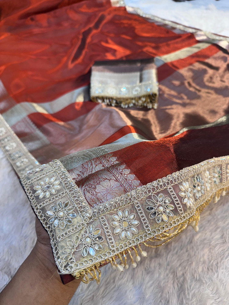 Image of Premium Banarasi Tissue Silk Saree with Designer Border
