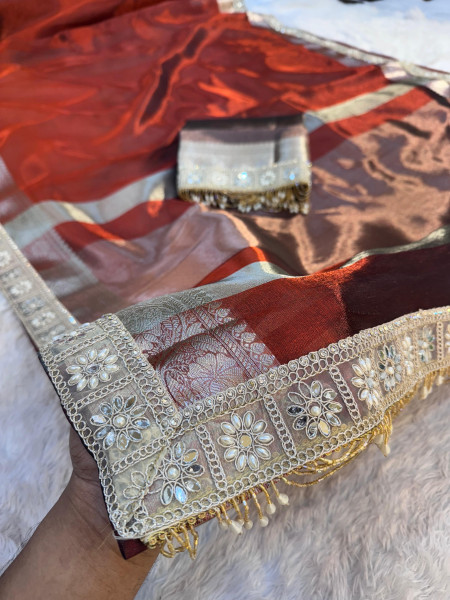 Premium Banarasi Tissue Silk Saree with Designer Border