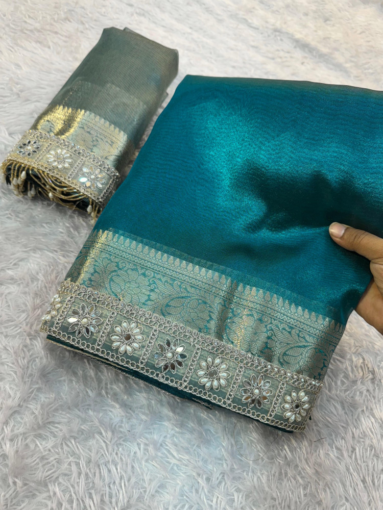 Image of Premium Banarasi Tissue Silk Saree with Designer Border