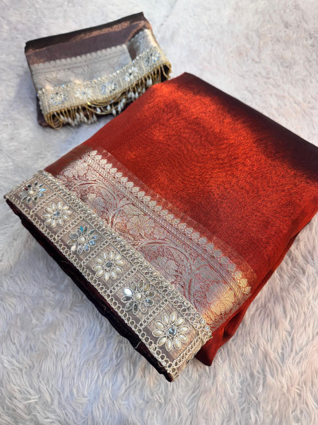 Premium Banarasi Tissue Silk Saree with Designer Border