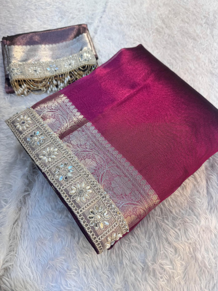 Premium Banarasi Tissue Silk Saree with Designer Border