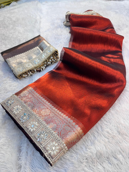 Premium Banarasi Tissue Silk Saree with Designer Border