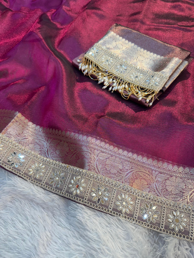 Image of Premium Banarasi Tissue Silk Saree with Designer Border