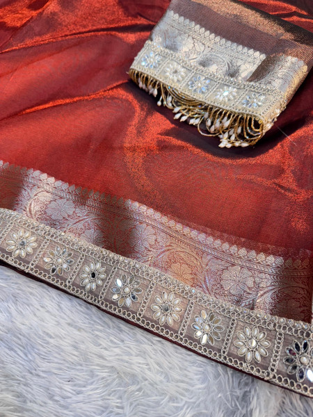 Premium Banarasi Tissue Silk Saree with Designer Border