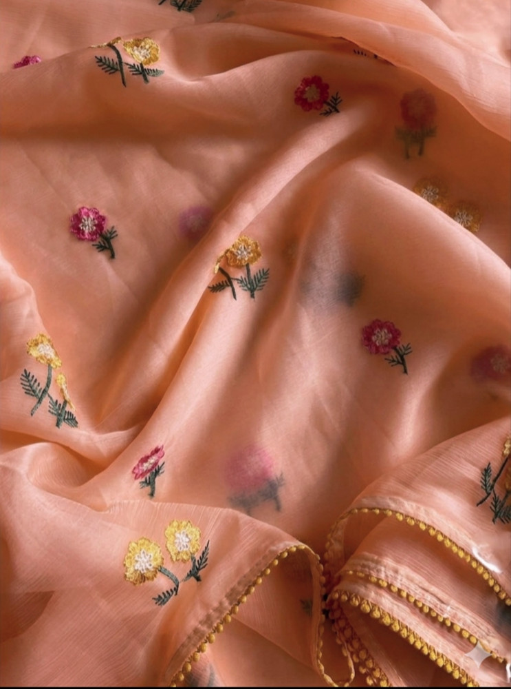 Image of Premium Chiffon Silk Saree with Resham Embroidery Work