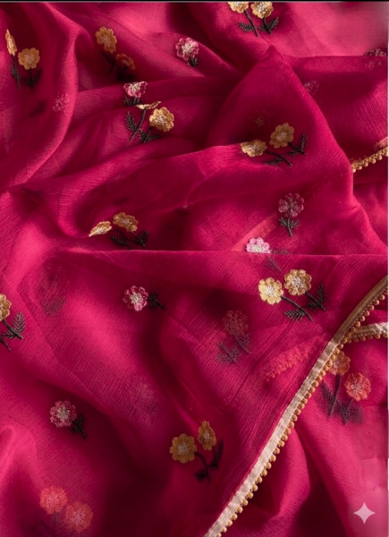 Premium Chiffon Silk Saree with Resham Embroidery Work