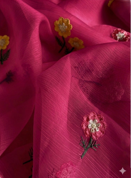 Premium Chiffon Silk Saree with Resham Embroidery Work
