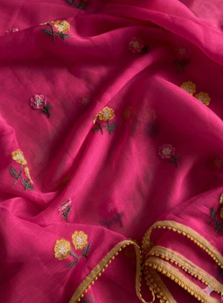 Premium Chiffon Silk Saree with Resham Embroidery Work