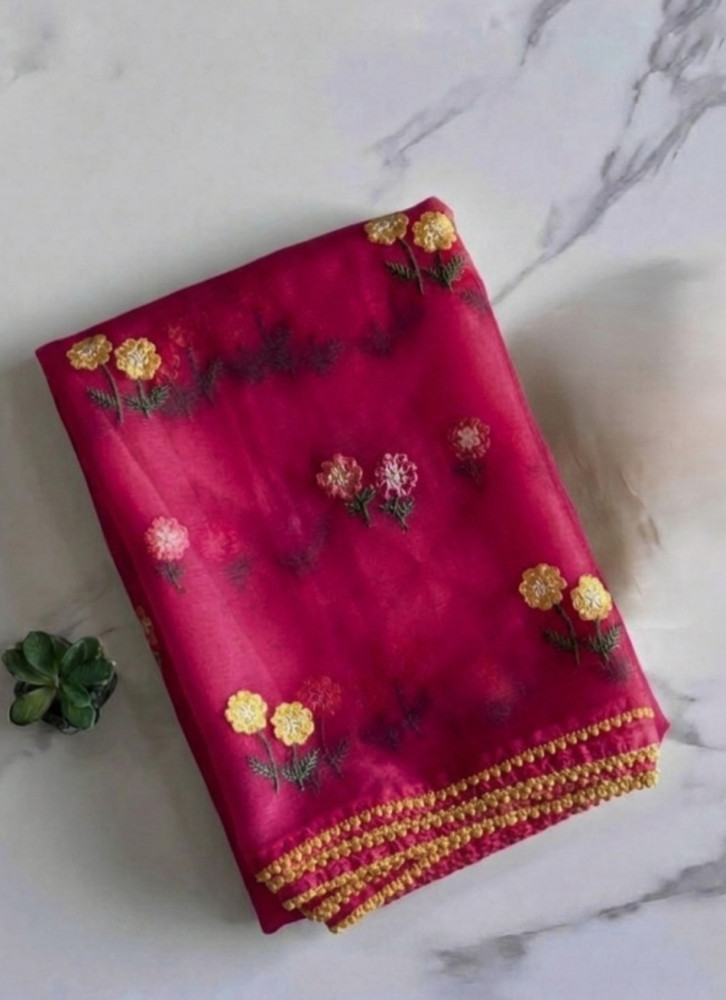 Image of Premium Chiffon Silk Saree with Resham Embroidery Work