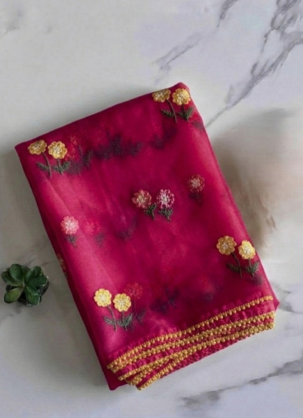 Premium Chiffon Silk Saree with Resham Embroidery Work