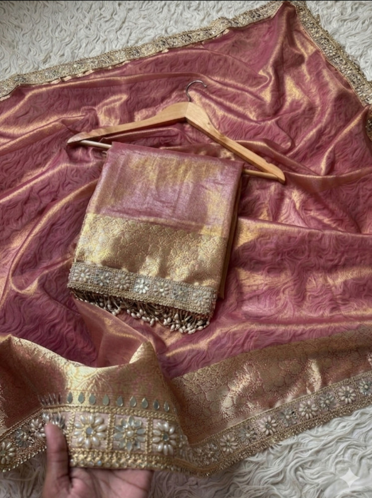 Image of Premium Banarasi Tissue Silk Saree with Designer Border
