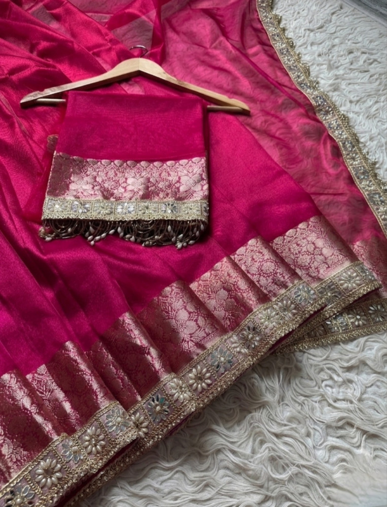 Image of Premium Banarasi Tissue Silk Saree with Designer Border