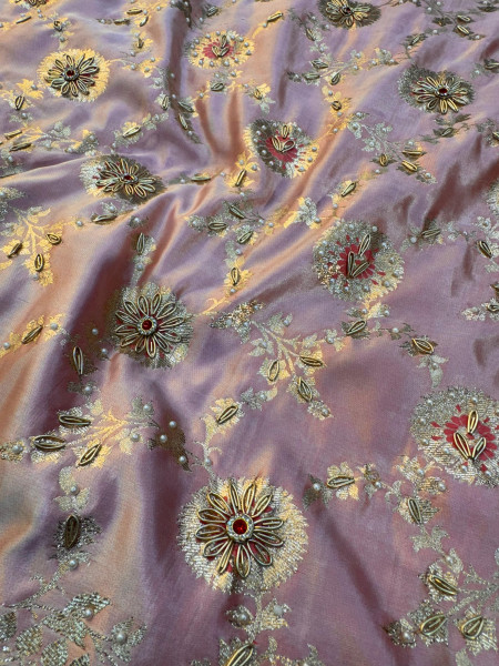 Banarasi Satin Silk Zardozi Handwork Work Dual Tone Saree