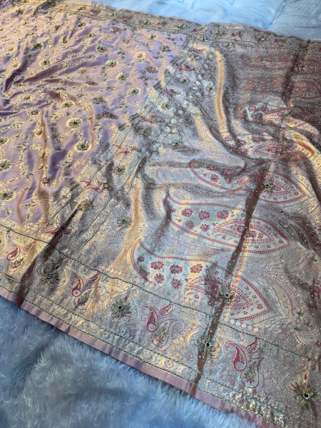 Banarasi Satin Silk Zardozi Handwork Work Dual Tone Saree