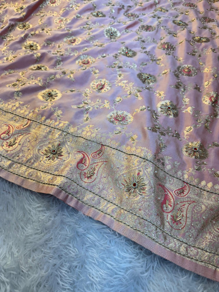 Banarasi Satin Silk Zardozi Handwork Work Dual Tone Saree