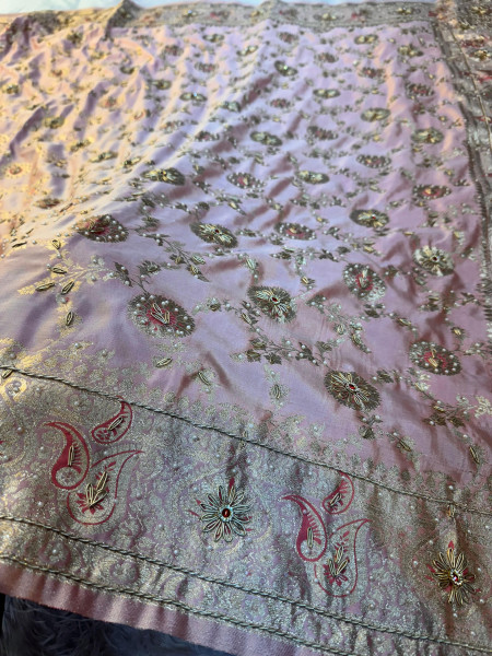 Banarasi Satin Silk Zardozi Handwork Work Dual Tone Saree