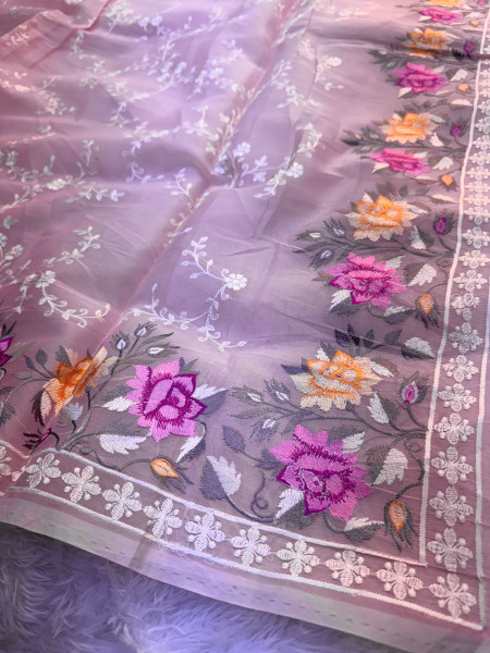 Semi Pure Silk Resham Embroidery Work Saree With Designer Embroidery Pallu