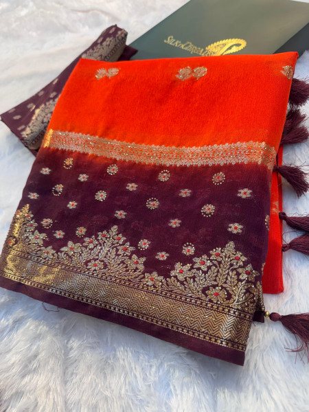 Katan Silk Meenakari Saree with Swarovski Crystal Work