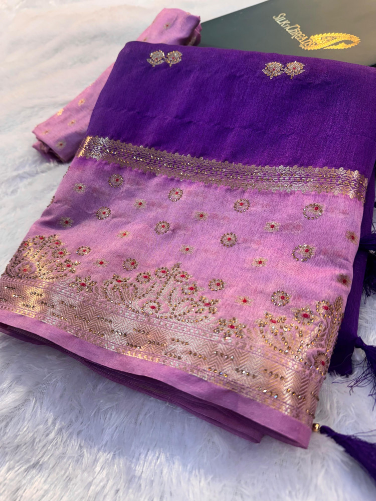 Image of Katan Silk Meenakari Saree with Swarovski Crystal Work