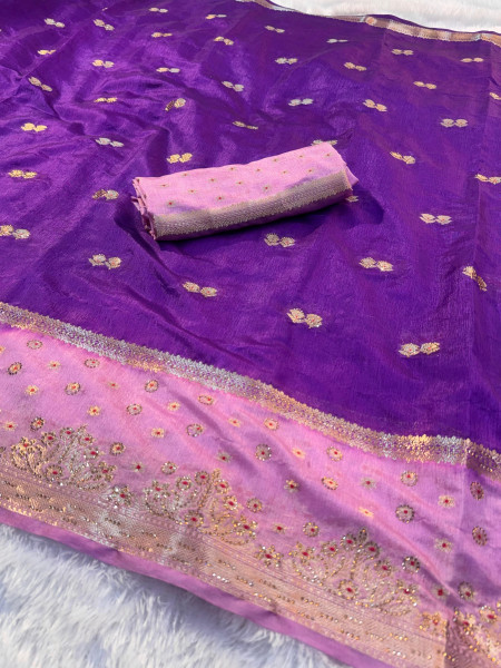 Katan Silk Meenakari Saree with Swarovski Crystal Work