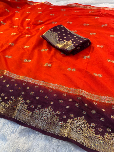 Katan Silk Meenakari Saree with Swarovski Crystal Work