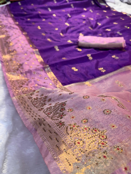 Katan Silk Meenakari Saree with Swarovski Crystal Work