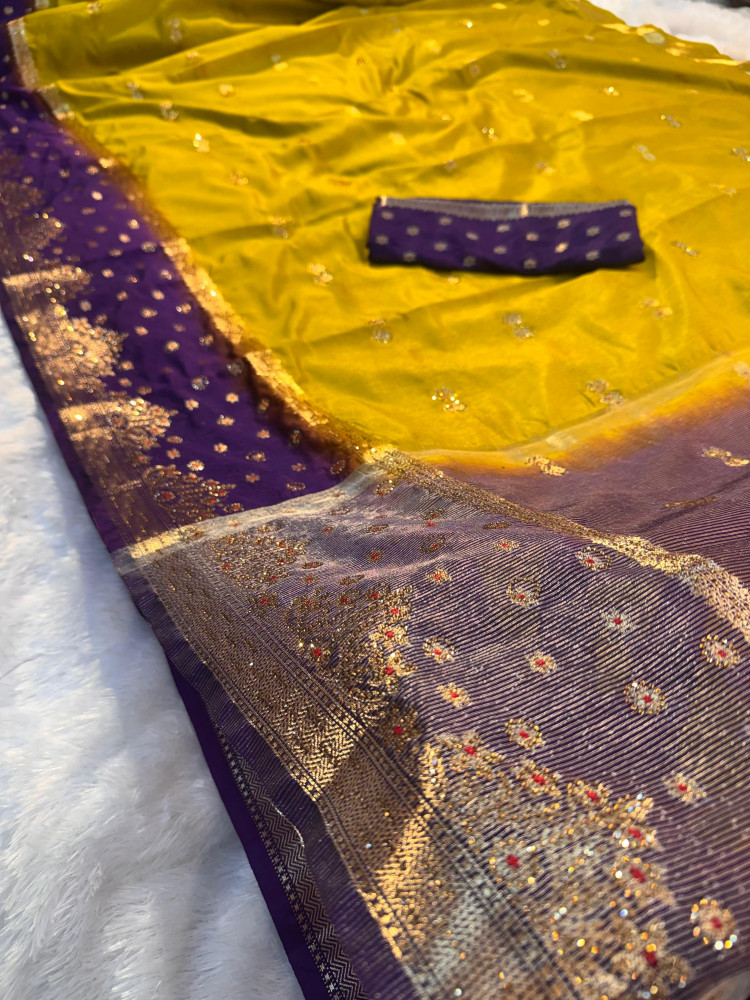 Image of Katan Silk Meenakari Saree with Swarovski Crystal Work