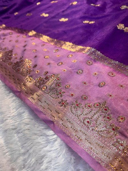 Katan Silk Meenakari Saree with Swarovski Crystal Work