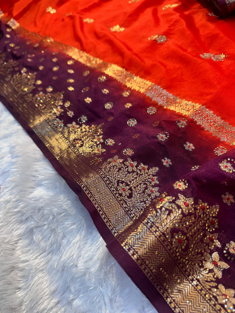 Image of Katan Silk Meenakari Saree with Swarovski Crystal Work