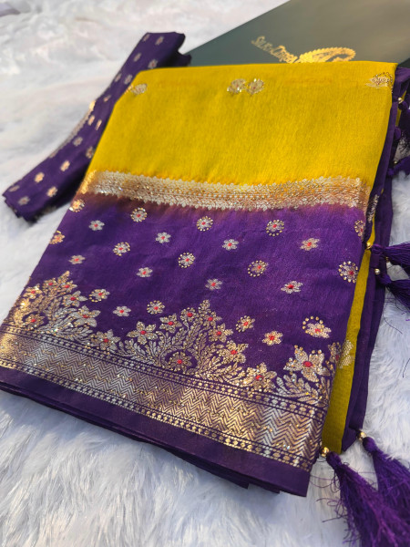Katan Silk Meenakari Saree with Swarovski Crystal Work