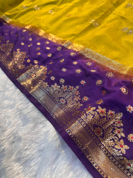 Katan Silk Meenakari Saree with Swarovski Crystal Work