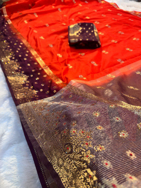 Katan Silk Meenakari Saree with Swarovski Crystal Work