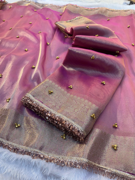 Never Seen Before Tissue Silk Ghungroo Attached Saree