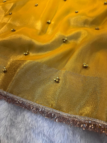 Never Seen Before Tissue Silk Ghungroo Attached Saree